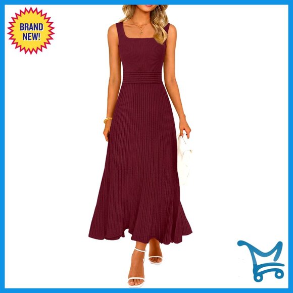 Dresses & Skirts - Sleeveless Pleated Midi Dress A-Line Knit Business Cocktail Casual